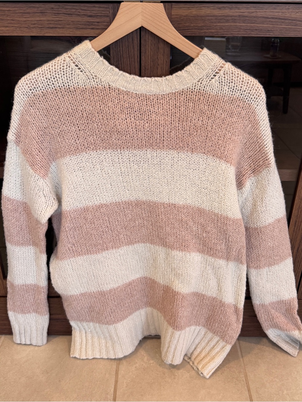 American Eagle Pink and White Striped Sweater